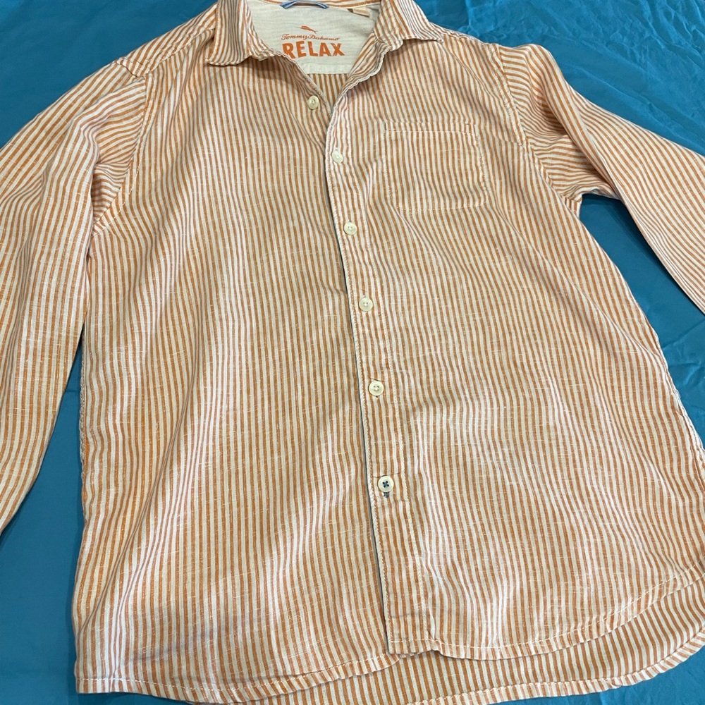 Tommy Bahama Orange and White Casual Button Down Shirt
